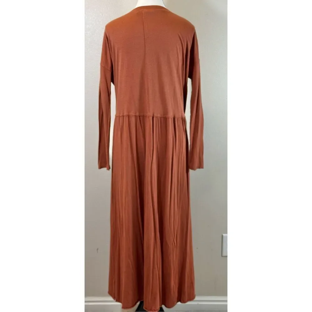 Free People Anytime Longe Sleeve Cotton Rustic Boho Midi Dress Women's Small